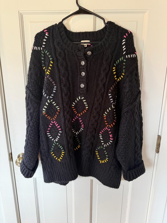 POL Sweaters - POL Black Multicolor Stitch Cable-Knit Women's Sweater - NWOT